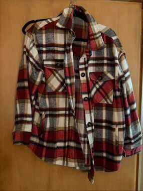Staccato Red Plaid Button-Front Shacket